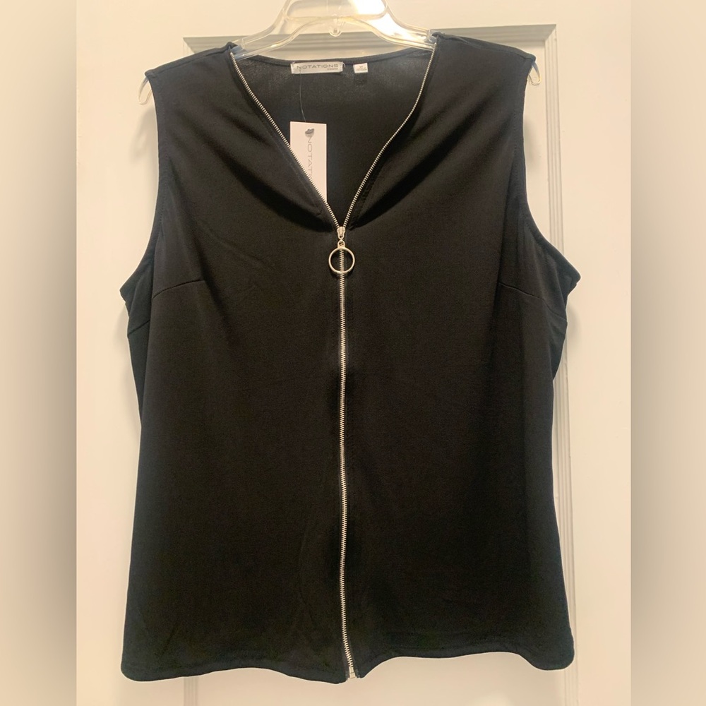 $6 SALE NWT NOTATIONS WOMANS BLACK SLEEVELESS ZIP-UP SHEER DRESSY TOP 1X